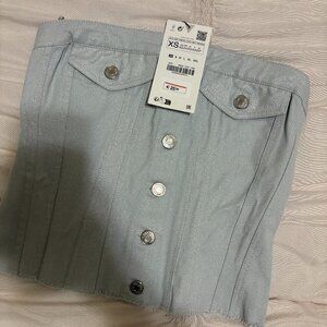 Zara Strapless Cropped Denim Shirt